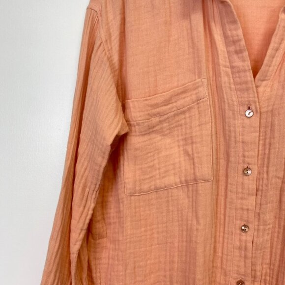 Eileen Fisher Organic Cotton Peach Gauze Button Down Top - Picture 3 of 12
